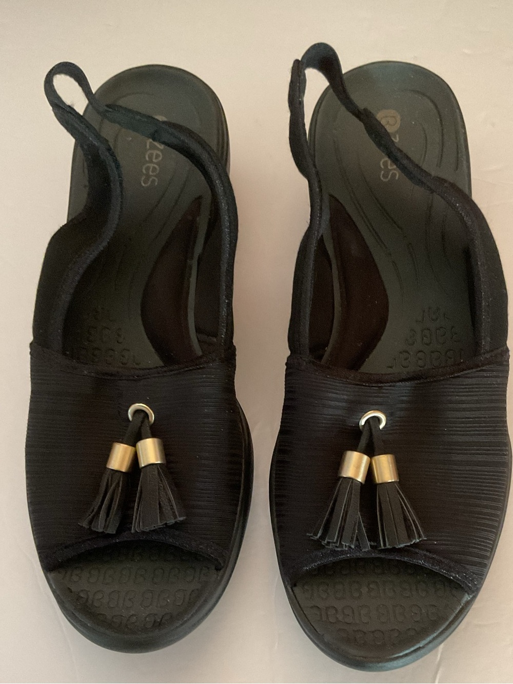B Zees Comfort Slingback Sandals with Tassel Accent - Black.